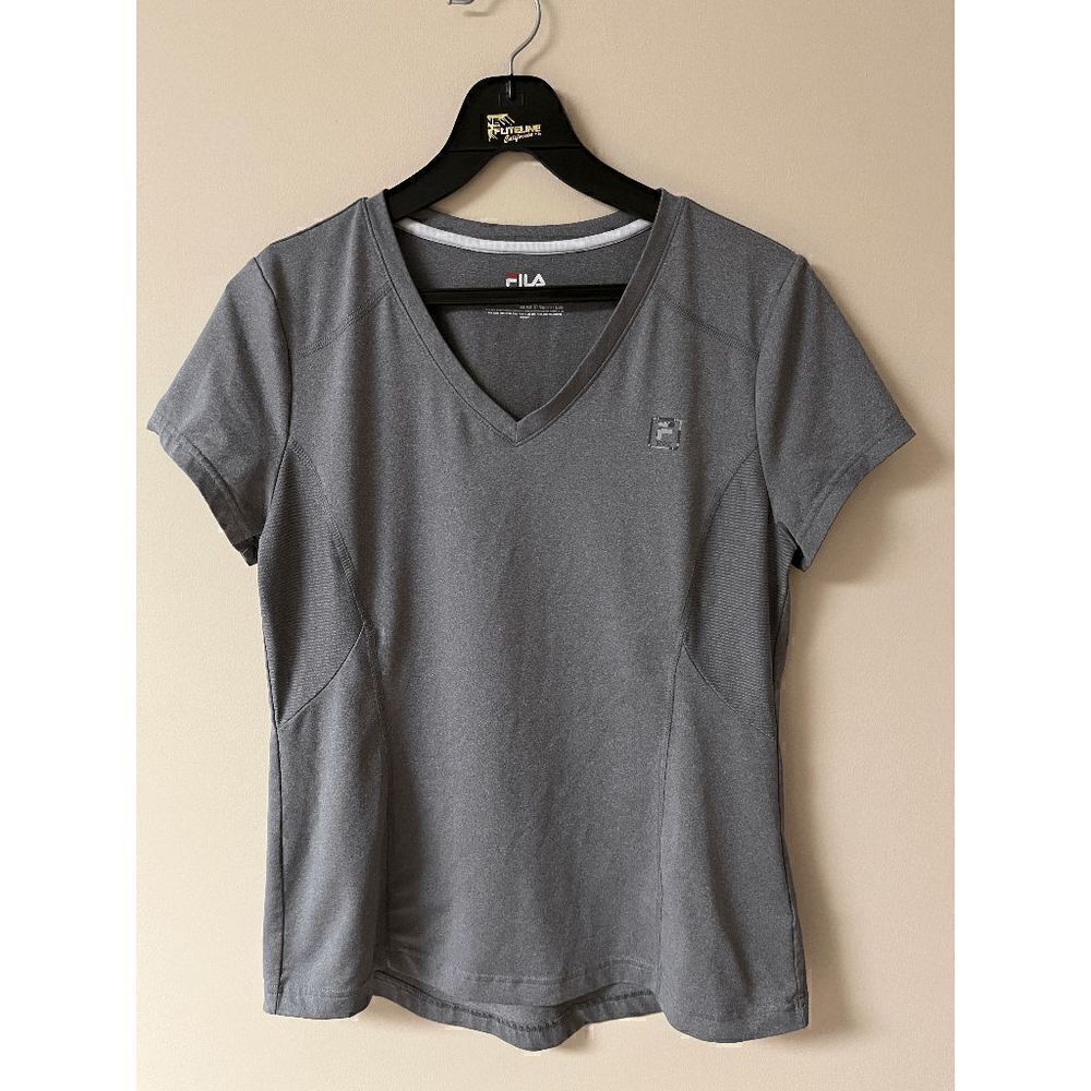 Fila Womens Pullover Short Sleeve Dri-fit V neck Activewear T shirt Grey Sz M